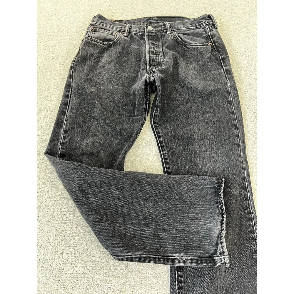 Levis 501 Original Fit Washed Black Jeans Mens 32 Button Fly Denim SKU 0050